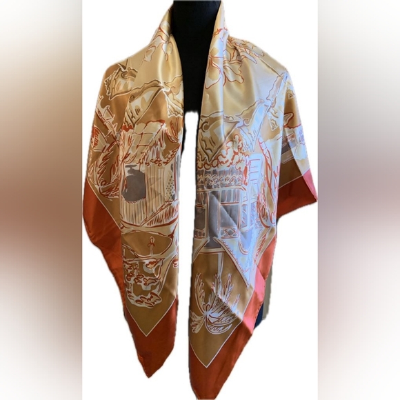 2008 100% Silk Lotty B. Mustique Orange, White and Cream Scarf - Picture 2 of 12